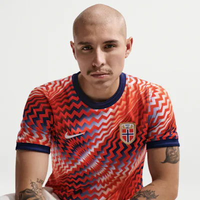 Nike Norway Academy Pro Men's Nike Dri-FIT Football Pre-Match Short-Sleeve Top - Chile Red/Blue Void/White