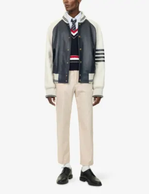 THOM BROWNE Oversized Contrast-Sleeve Leather Jacket detail 2