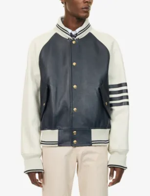 THOM BROWNE Oversized Contrast-Sleeve Leather Jacket detail 3