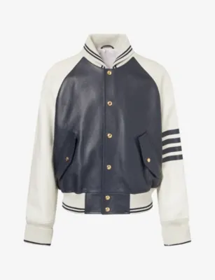 THOM BROWNE Oversized Contrast-Sleeve Leather Jacket