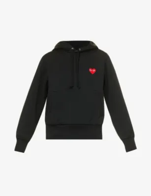 COMME DES GARCONS PLAY Logo-embroidered cotton-jersey hoody - BLACK