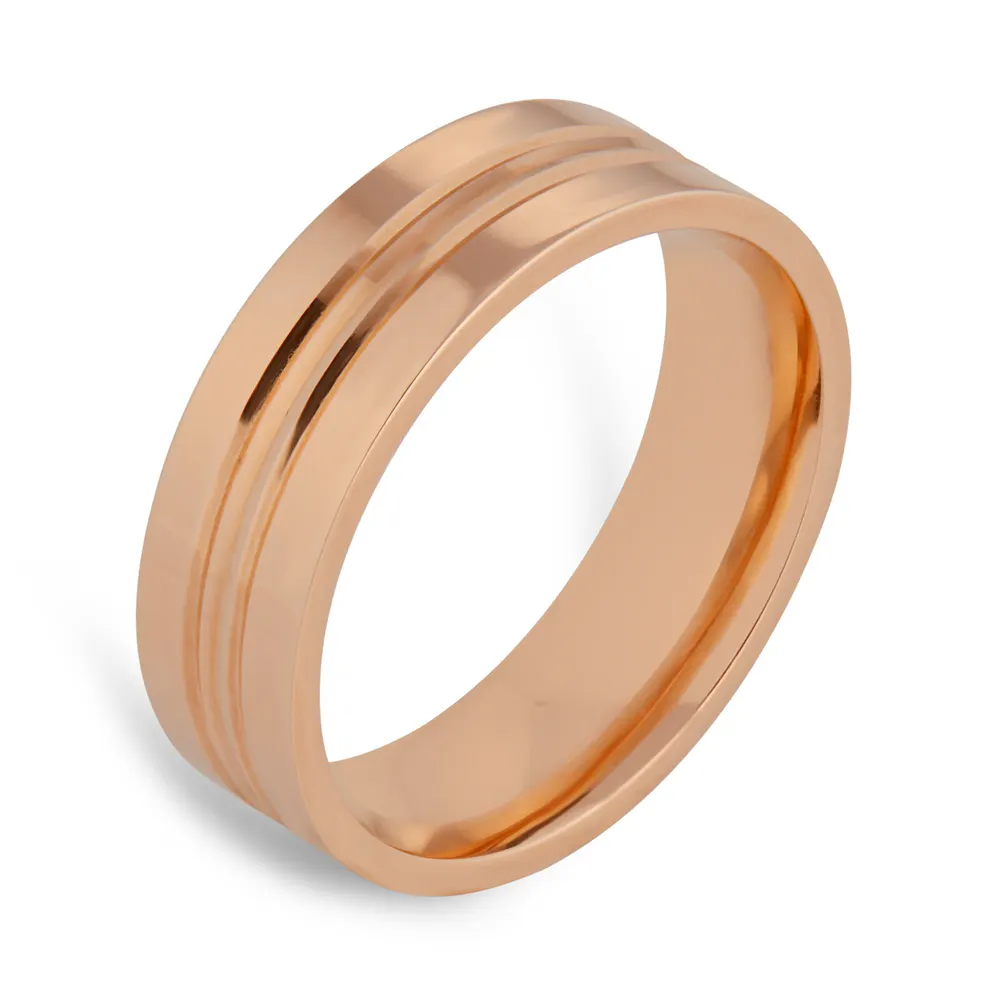 For Him 6mm Flat Court Heavy Grooved Polished Finish Wedding Ring In 18 Carat Rose Gold detail 3