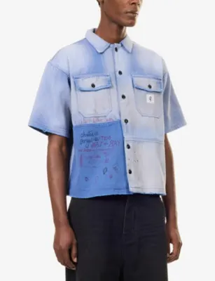PALY HOLLYWOOD Love Herringbone Cotton Work Shirt in NAVY, additional product view 3