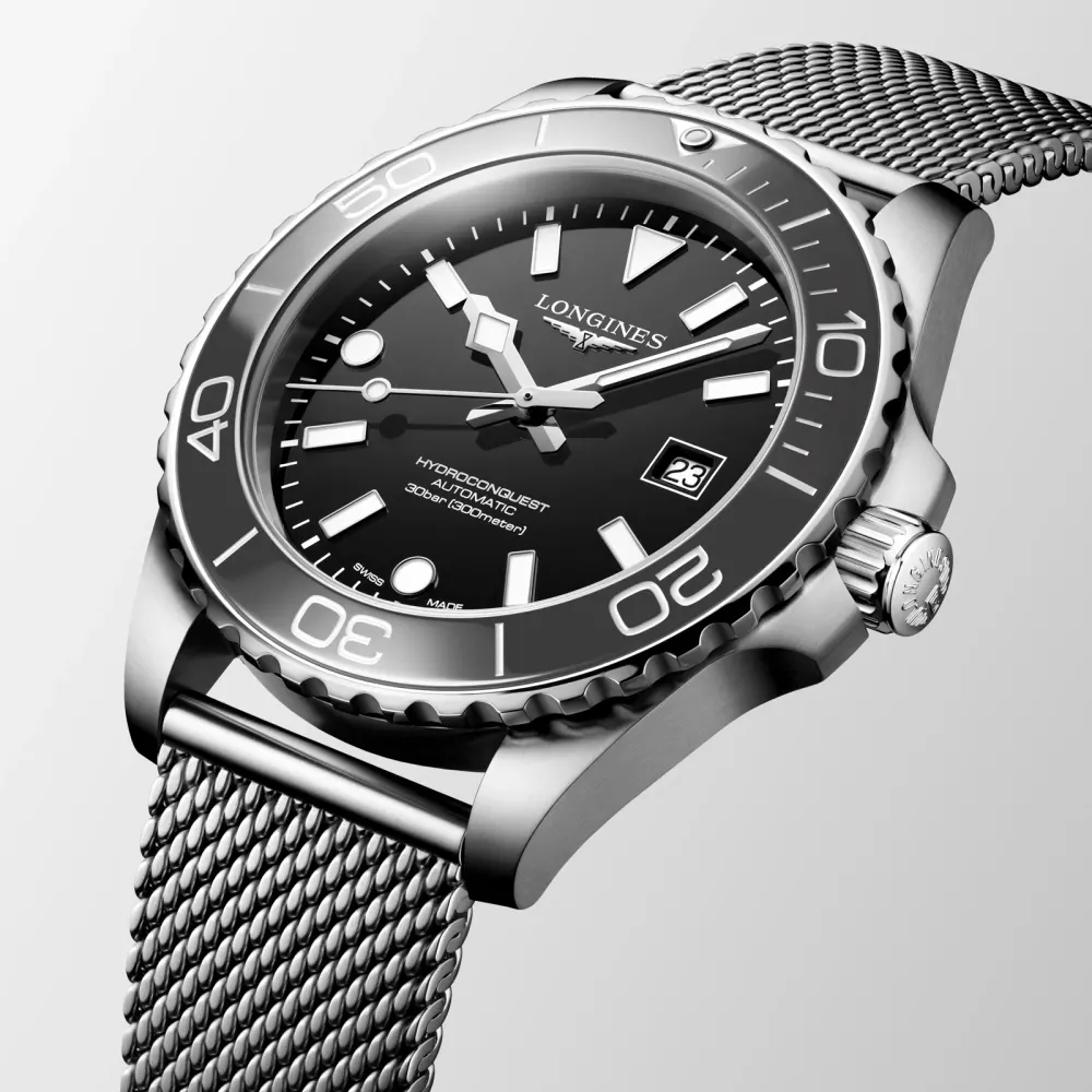Longines HydroConquest 42mm Mens Watch Black Mesh in Black, additional product view 3