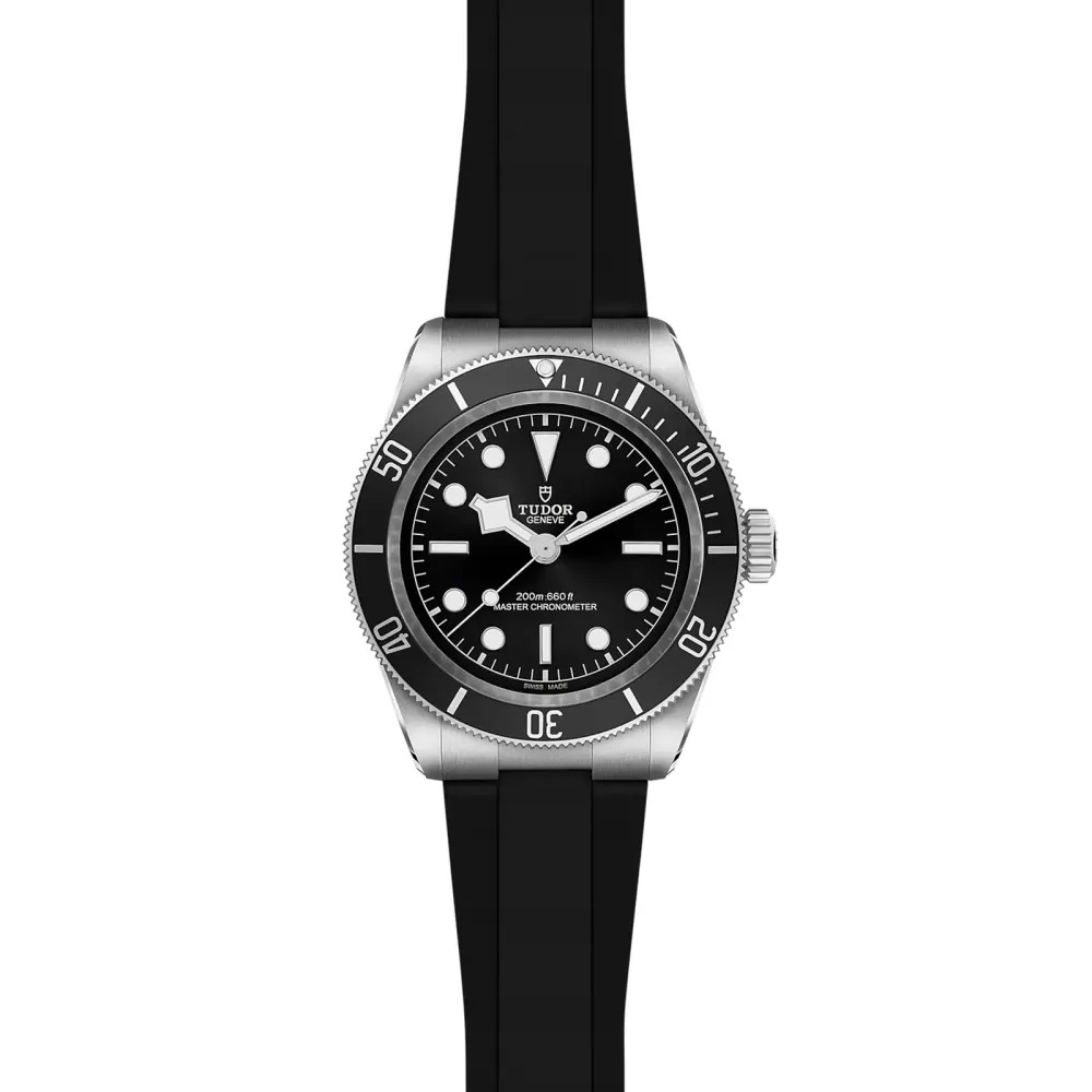Tudor Black Bay 41mm steel case black rubber strap detail 2