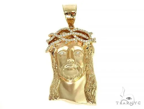 RINA - For Him FACTORY Solid 14K Gold Jesus Pendant With Diamond Crown 66152 in Rose Gold – Pendant