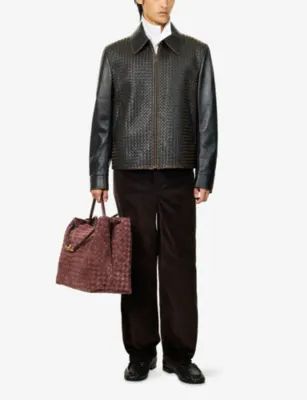 BOTTEGA VENETA Regular-Fit Intrecciato Leather Jacket in BLACK/BROWN, additional product view 2