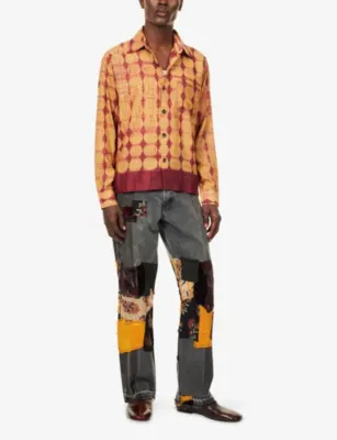 KARTIK RESEARCH Shibori Patterned Long-Sleeve Silk Shirt in AMBER, additional product view 2