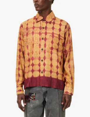 KARTIK RESEARCH Shibori Patterned Long-Sleeve Silk Shirt in AMBER, additional product view 3
