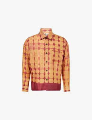 KARTIK RESEARCH Shibori Patterned Long-Sleeve Silk Shirt in AMBER – Mens | Shirts | Casual Shirts | Long-sleeved