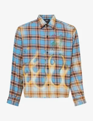 AMIRI Flames Check-Print Cotton Flannel Shirt