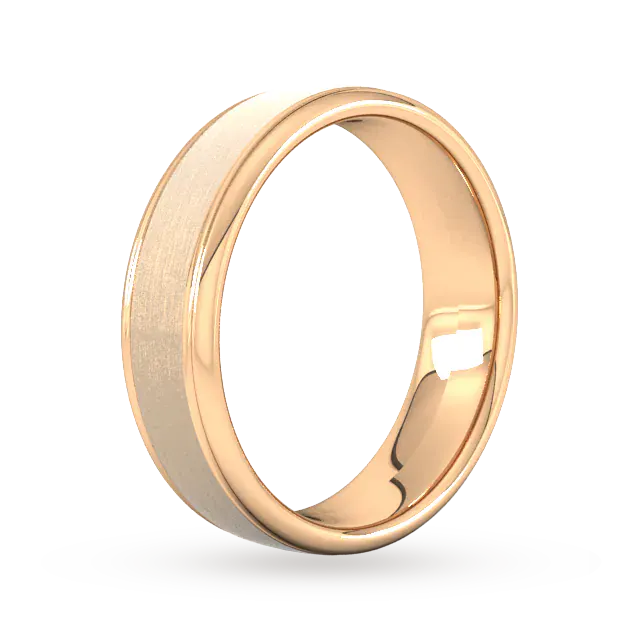 For Him 5mm Traditional Court Heavy Matt Centre With Grooves Wedding Ring In 18 Carat Yellow Gold detail 2