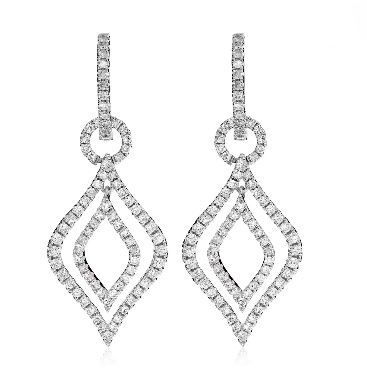 For Him Layered Flame Diamond Dangle Hoop Earrings in White Gold / Natural Diamond – Earring