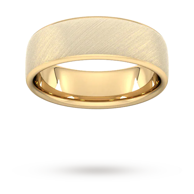 For Him 7mm Flat Court Heavy Diagonal Matt Finish Wedding Ring In 18 Carat Yellow Gold