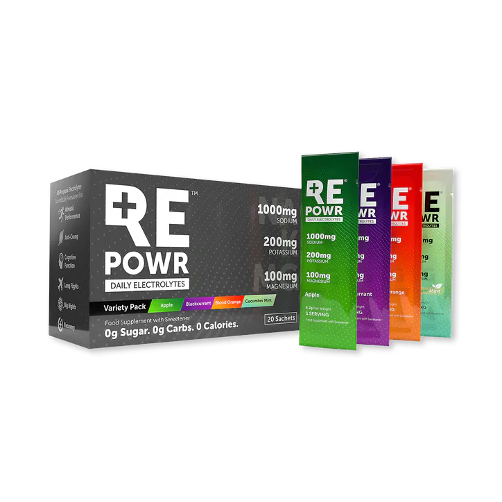 REPOWR Daily Electrolytes Variety Pack Mix 2 (Apple, Blackcurrant, Blood Orange, Cucumber Mint) 20 Sachets