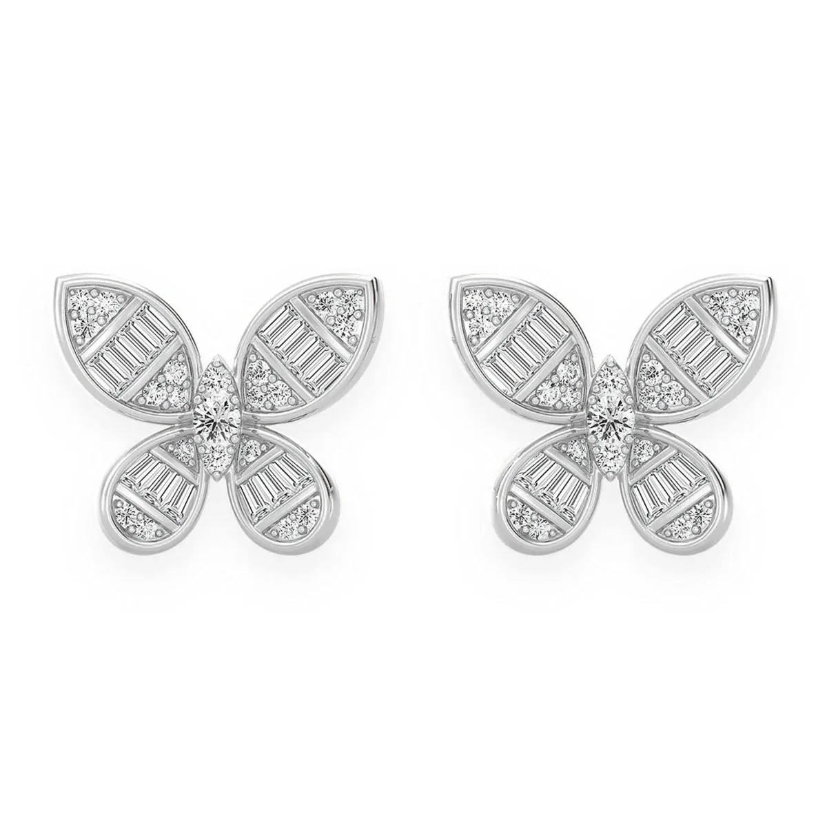 For Him Butterfly Baguette Diamond Stud Earrings in White Gold / Natural Diamond – Earring