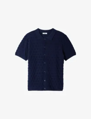 SANDRO Terry Short-Sleeve Knitted Cardigan - NAVY BLUE detail 2