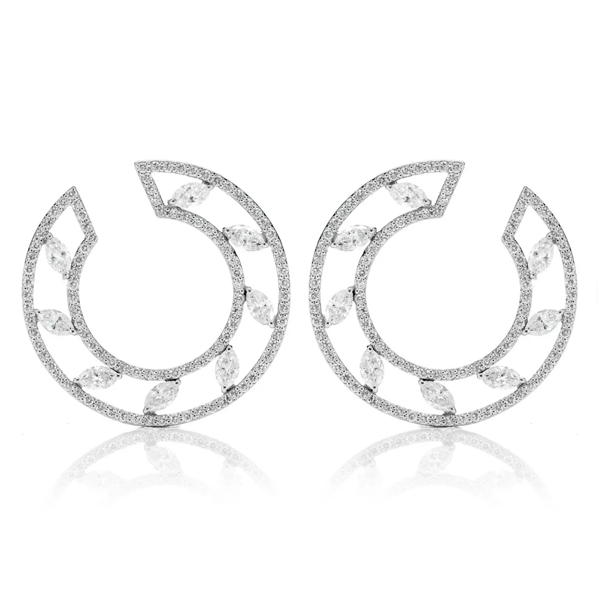 For Him Open Marquise Diamond Post Hoop Earrings in White Gold / Natural Diamond – Earring