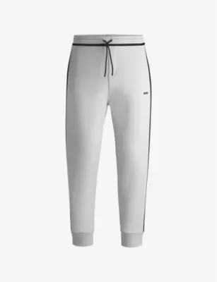 BOSS Rubberised-branding striped-trim stretch cotton-blend jogging bottoms