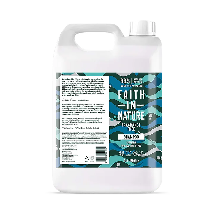Faith in Nature Shampoo for Sensitive Scalps Fragrance Free 5L