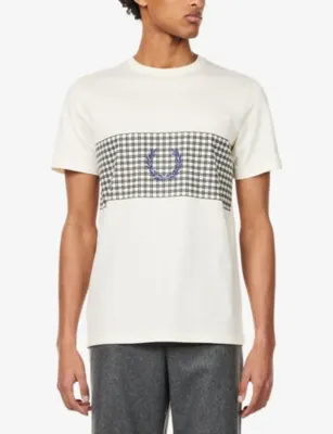 FRED PERRY Tennis Net Graphic-Print Cotton T-Shirt in ECRU, additional product view 3