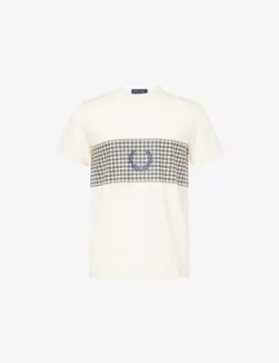 FRED PERRY Tennis Net Graphic-Print Cotton T-Shirt in ECRU – Mens | Tops & t-shirts | T-Shirts | Plain T-Shirts