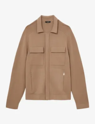 REISS Fleetwood Double-Pocket Knitted Jacket - CAMEL BROWN