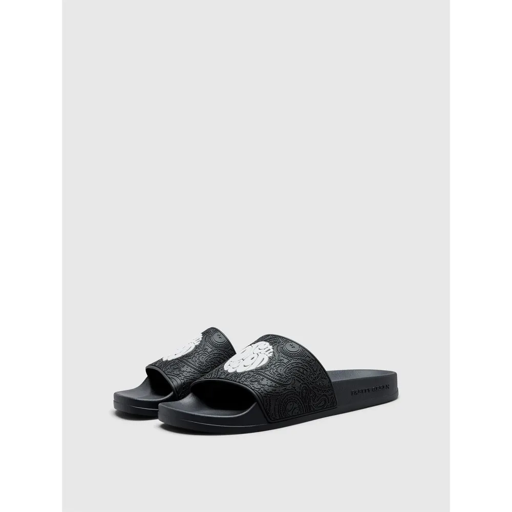 Pretty Green Men's PG Okala Embossed Pool Sliders in Black/White, additional product view 2