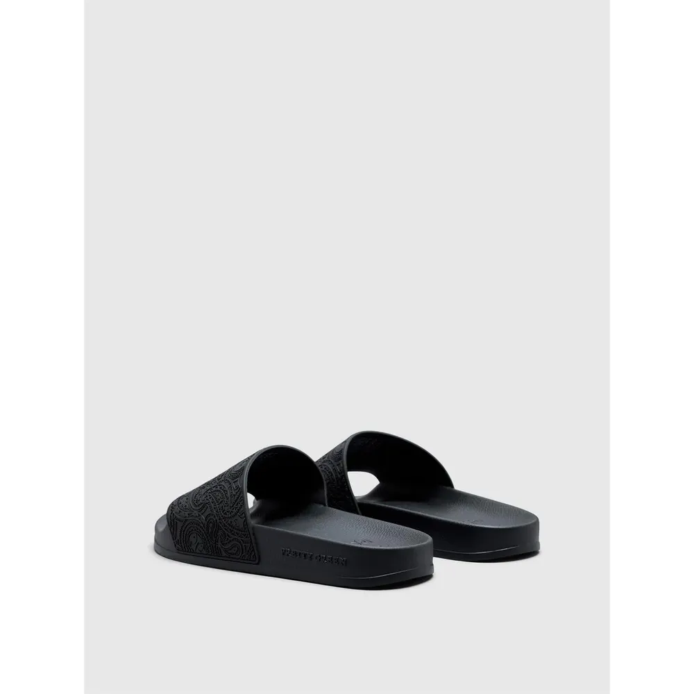 Pretty Green Men's PG Okala Embossed Pool Sliders in Black/White, additional product view 3