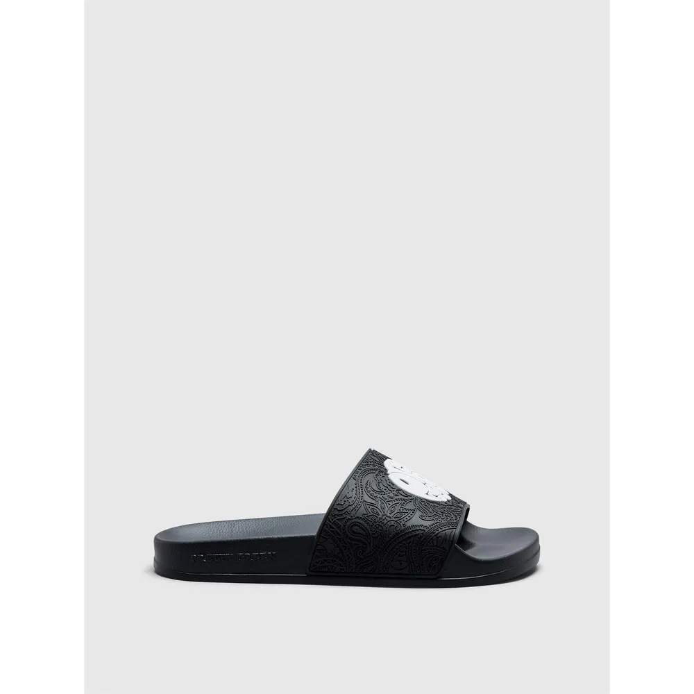 Pretty Green Men's PG Okala Embossed Pool Sliders in Black/White – Footwear