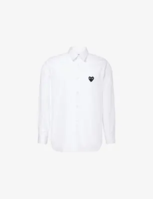 COMME DES GARCONS PLAY Heart-Embroidered Button-Up Cotton Shirt - BLACK detail 2