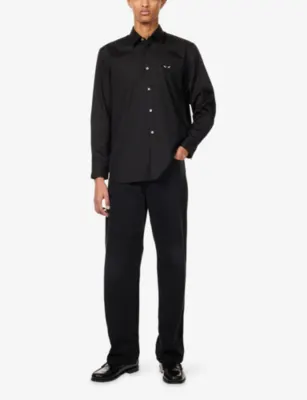 COMME DES GARCONS PLAY Heart-Embroidered Button-Up Cotton Shirt - BLACK detail 3