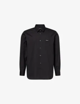 COMME DES GARCONS PLAY Heart-Embroidered Button-Up Cotton Shirt - BLACK