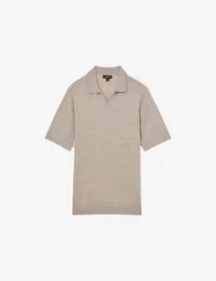 REISS Duchie open-collar short-sleeve wool polo - WHEAT MELANGE detail 2