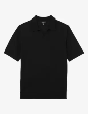 REISS Duchie open-collar short-sleeve wool polo - WHEAT MELANGE