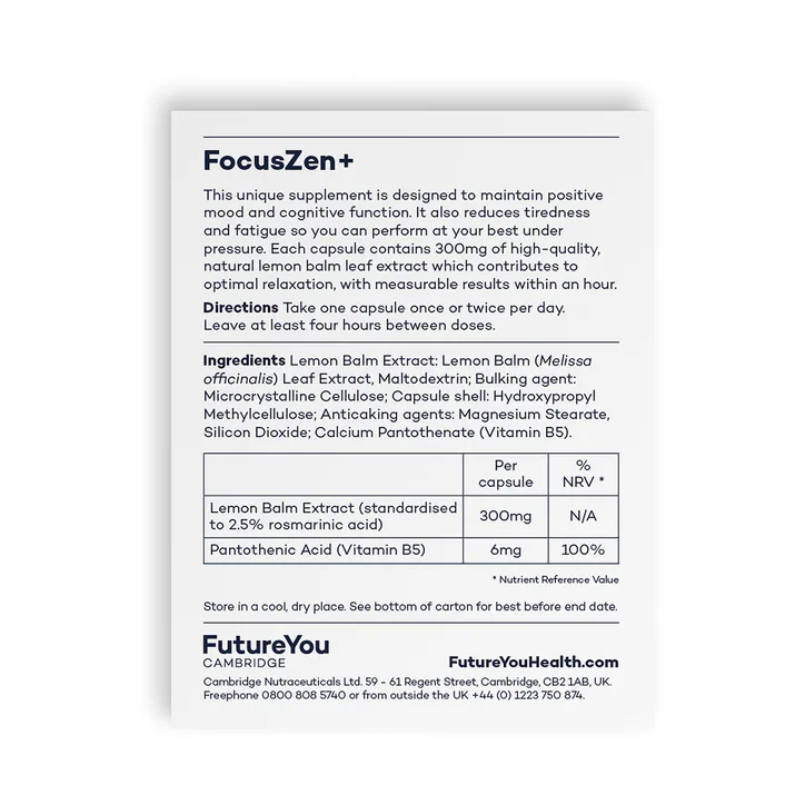 FutureYou Cambridge FocusZen+ Lemon Balm 28 Capsules detail 2