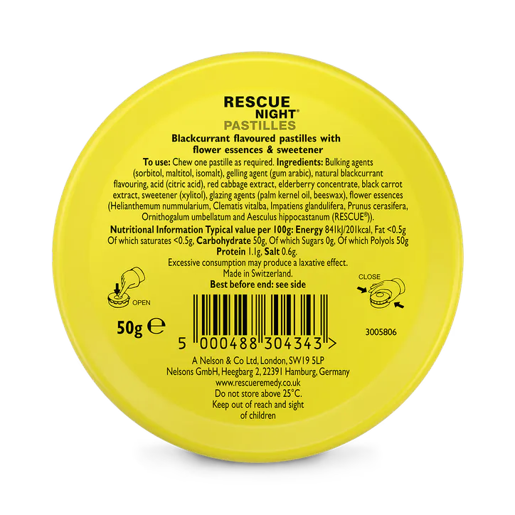 Bach Original Flower Remedies Rescue Rescue Remedy Night Pastilles Blackcurrant Flavoured Pastilles 50g detail 2