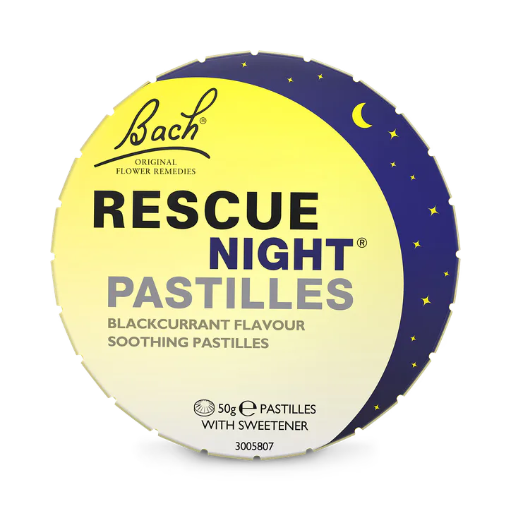 Bach Original Flower Remedies Rescue Rescue Remedy Night Pastilles Blackcurrant Flavoured Pastilles 50g