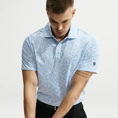 Nike Par Men's Dri-FIT Microprint Birds Golf Polo - Aurora Blue