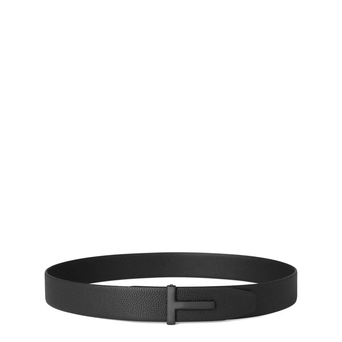 Tom Ford Men's Plain Leather Reversible T Buckle Belt in Black – Accessories
