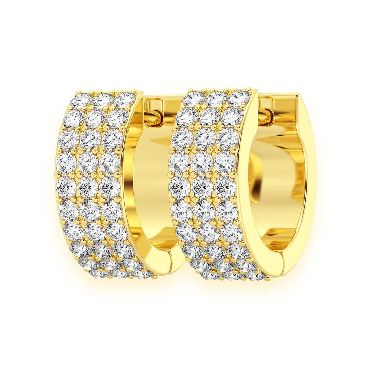 For Him Three Row Diamond Hoops in 0.33ctw / Yellow Gold / Natural Diamond – Earring