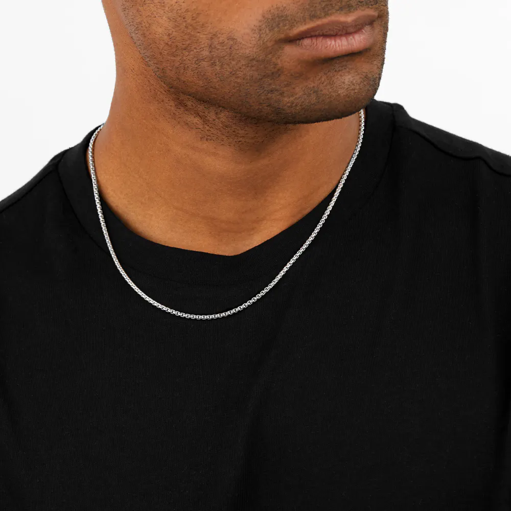 For Him Silver Mens Narrow Box Belcher Chain Necklace detail 2
