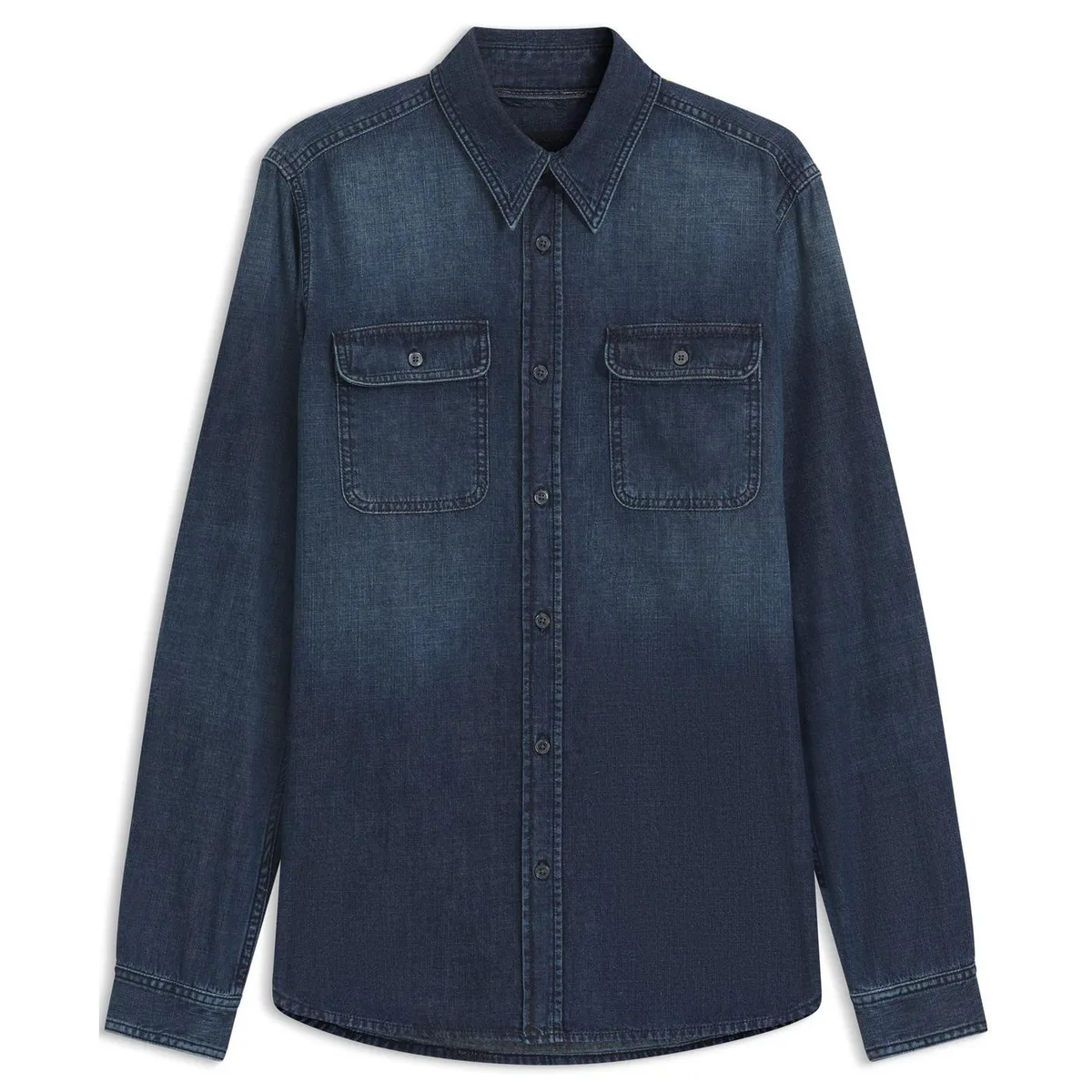 Boss Men's Double Breasted Cotton Long Sleeve Denim Shirt