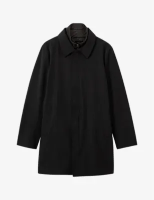 REISS Logan funnel-neck regular-fit stretch-nylon coat - BLACK