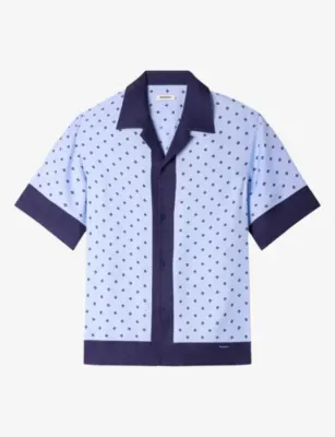 SANDRO Micro-Cross Short-Sleeve Woven Shirt - SKY BLUE detail 2