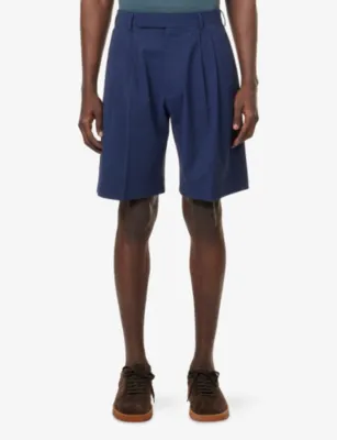 PAUL SMITH Pleated Knee-Length Wool Shorts in BLUE, additional product view 3