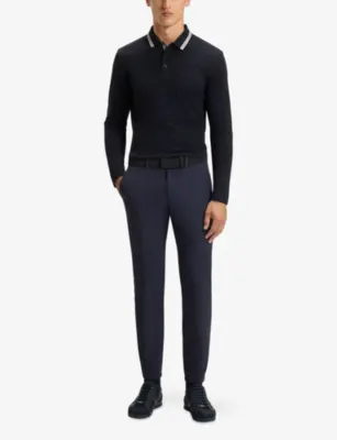 BOSS Brand-Embossed Long-Sleeved Cotton-Piqué Polo Shirt detail 2