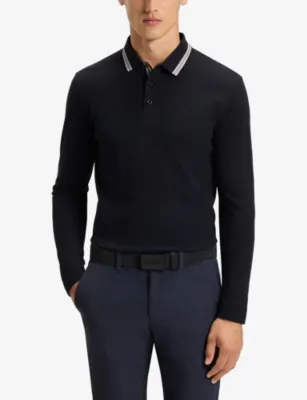 BOSS Brand-Embossed Long-Sleeved Cotton-Piqué Polo Shirt detail 3