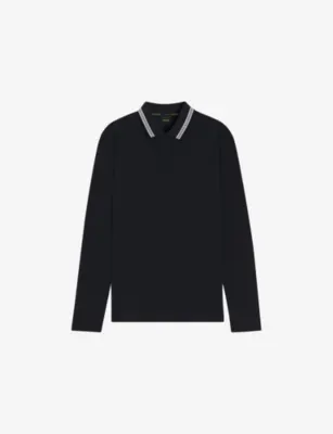 BOSS Brand-Embossed Long-Sleeved Cotton-Piqué Polo Shirt