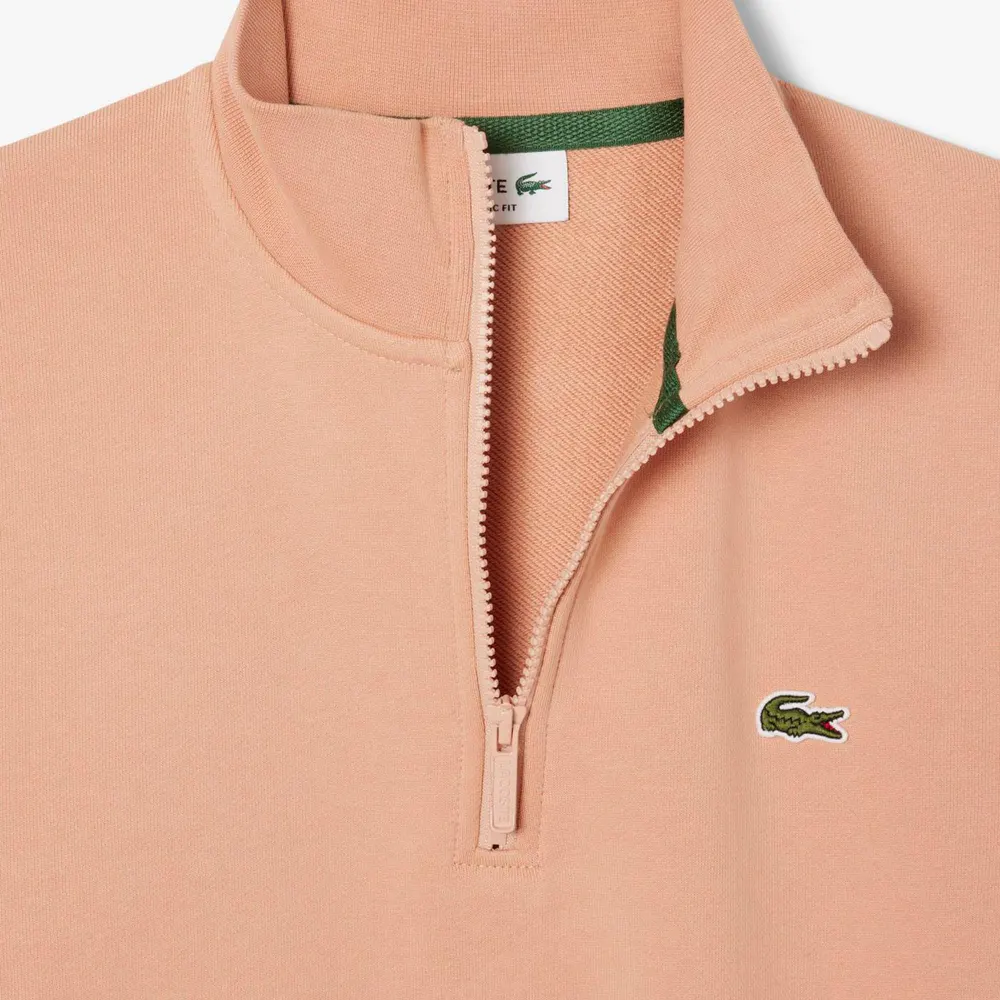 Lacoste High Neck Zipped Fleece Sweatshirt in Orange, additional product view 2